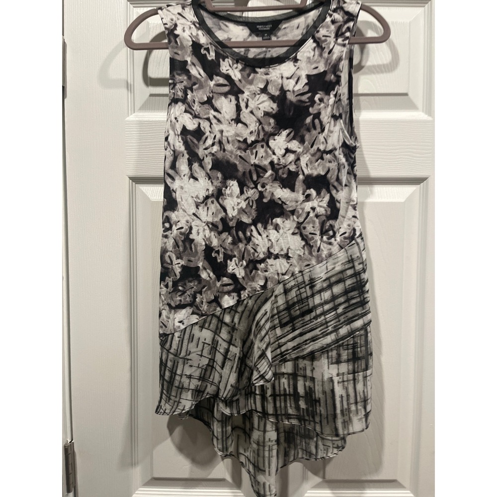 Simply Vera Vera Wang Womens Black White Floral Mixed Media High Low Tank Top M